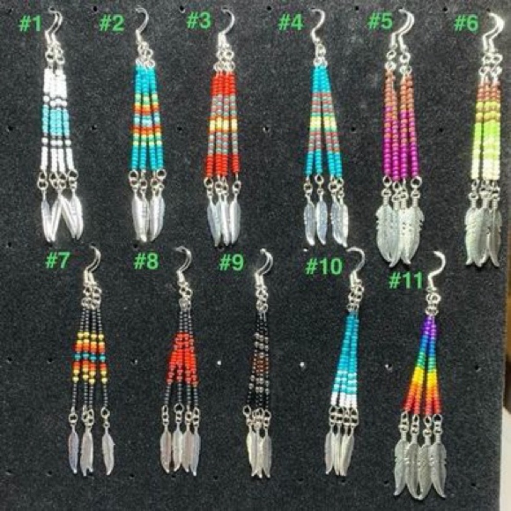 Colorful Beaded Spirit Feather Earrings - 11 colors